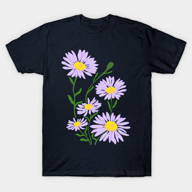 Lilac Asters Flowers T-Shirt by JunkyDotCom